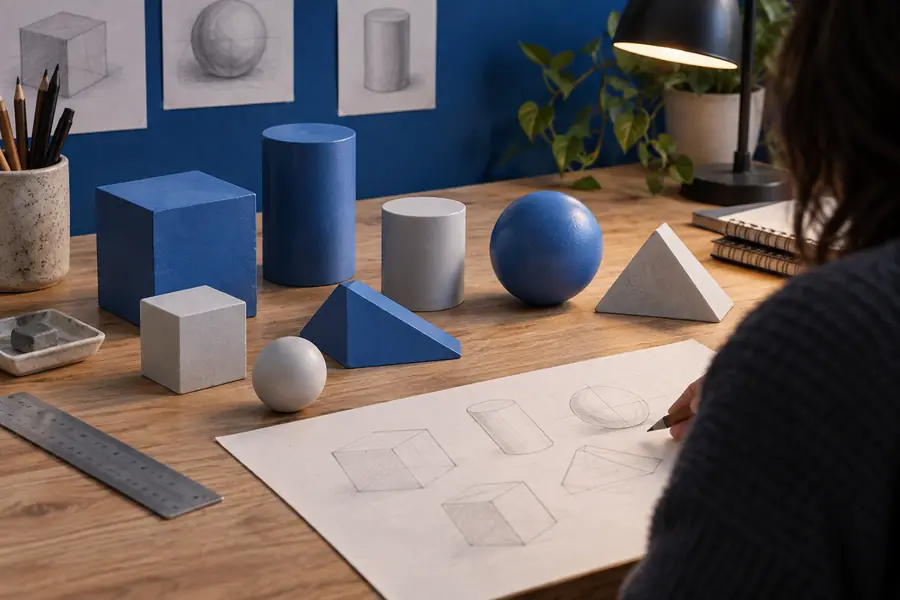 Early Tinkercad model arrangement with simple shapes