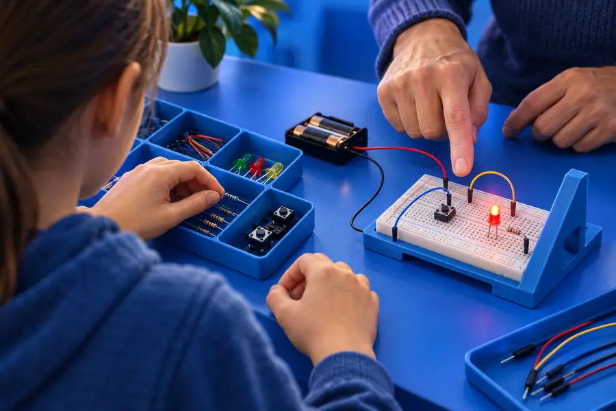 Organized simulated Arduino circuit with labeled wiring