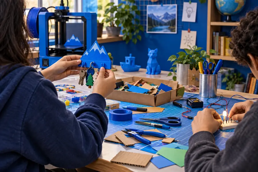 A completed beginner 3D project assembled from basic shapes