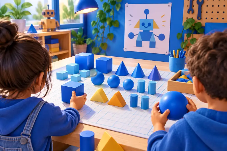 Basic geometric shapes placed on a 3D workspace